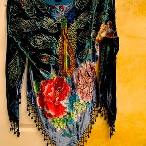 S/M silk, beaded, colorful velvet top